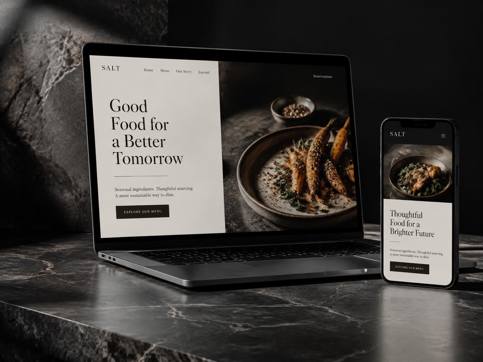 Site web professionnel affiché sur ordinateur et sur smartphone